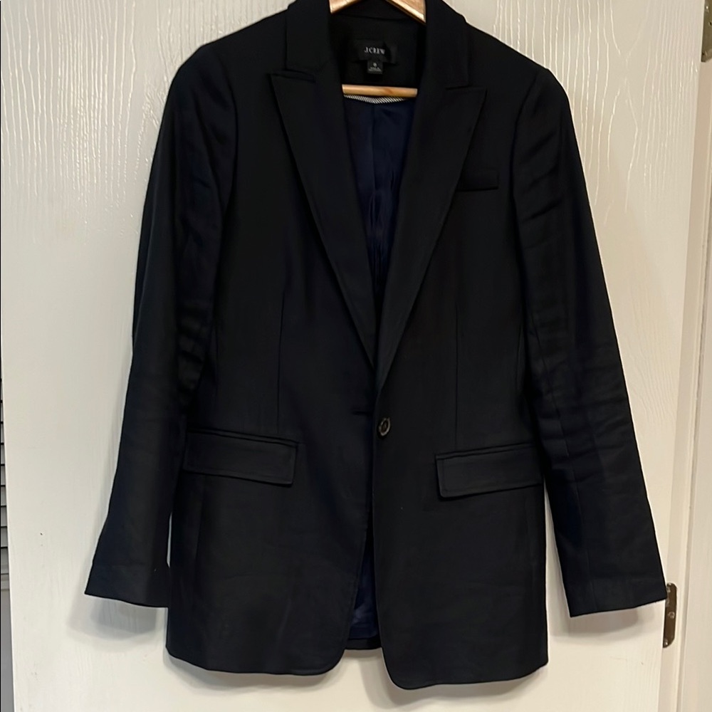 J. Crew Black Tailored Blazer Notched Lapels Single Button Closure